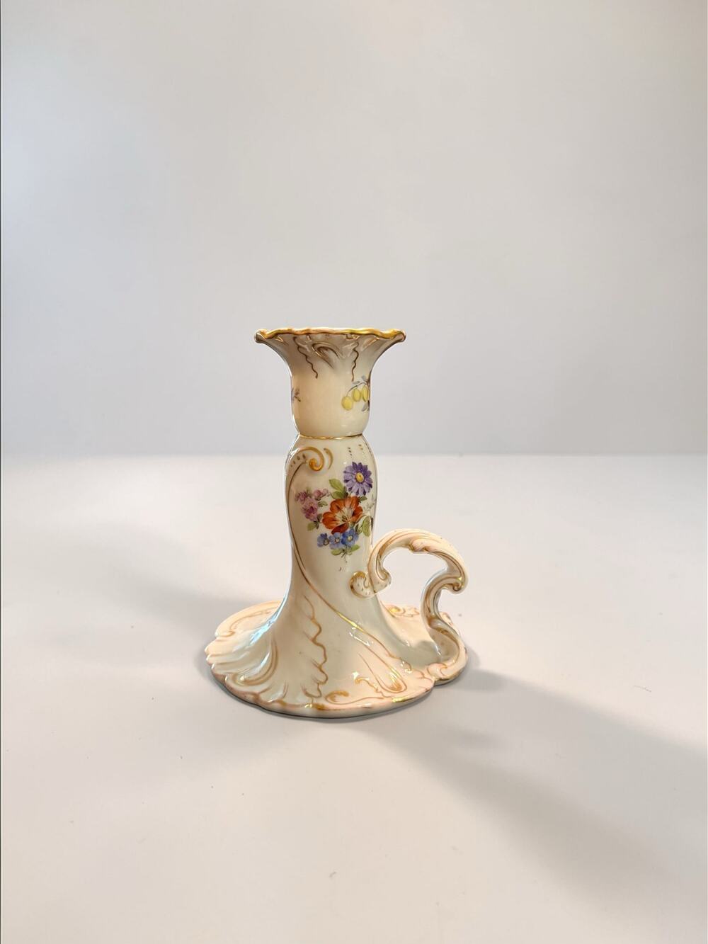 Antique Dresden Hand-Painted Porcelain Chamberstick